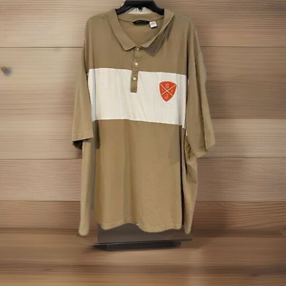 Sean John Men's Crest Polo Shirt 5XB Big Tall Brown White Short Sleeve Casual - Picture 1 of 6